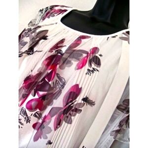 BaiSheng GT Woman's Floral Sheer Blouse Shirt Top Tank Size XL Purple/Fushia